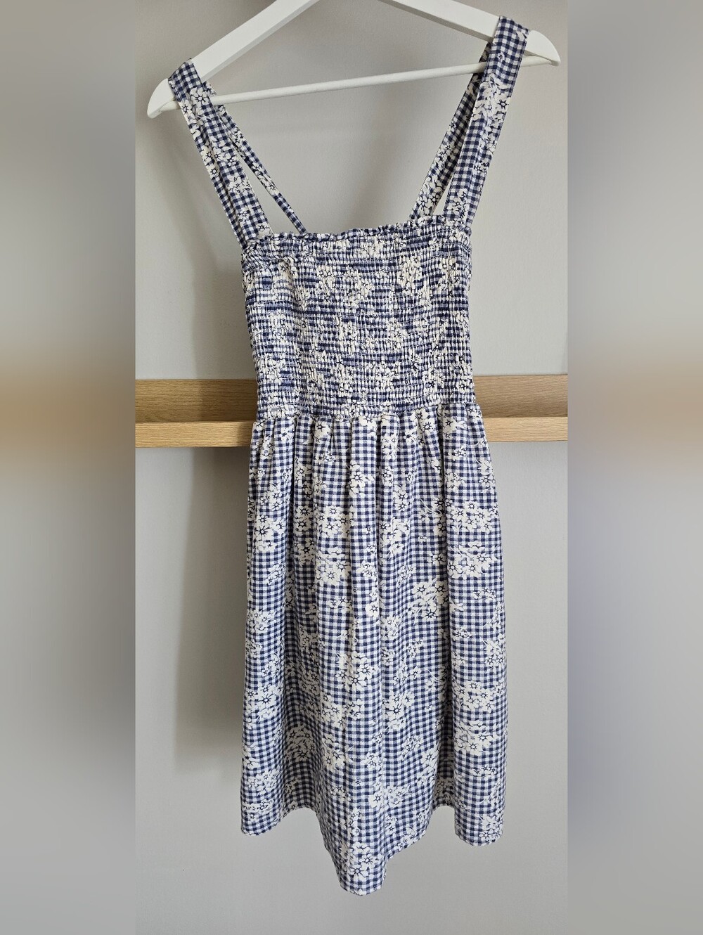 American Eagle Outfitters Navy and White Gingham Floral Sundress